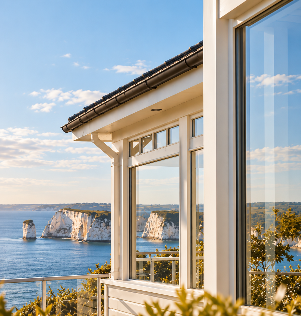 Bright coastal home overlooking the sea and Dorset-style chalk cliffs